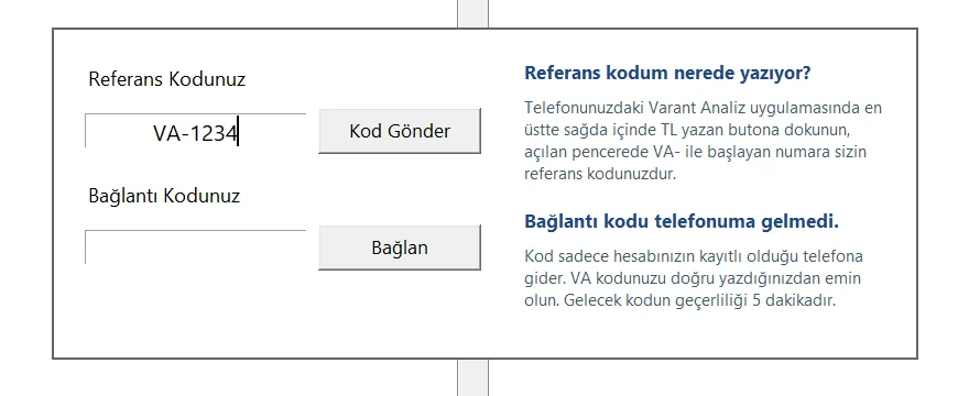 Varant Trader eşleştirme kutusu: referans kodu ve bağlantı kodu
